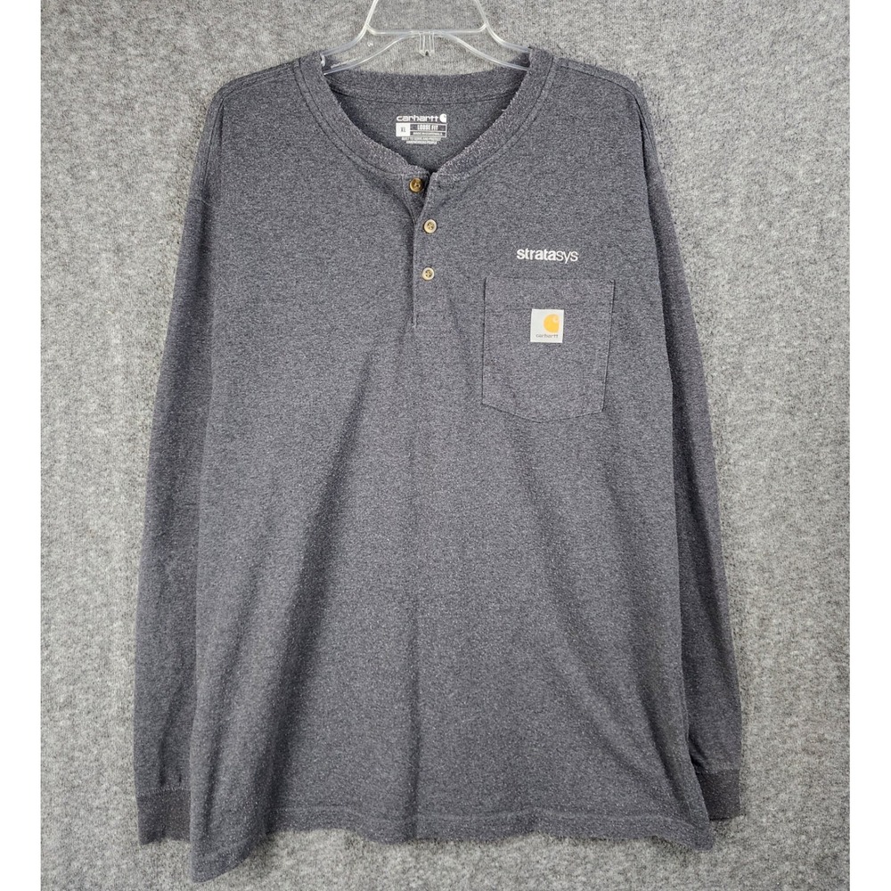 Carhartt Henley Men XL Loose Fit Charcoal Grey Long Sleeve Pocket Stratasys